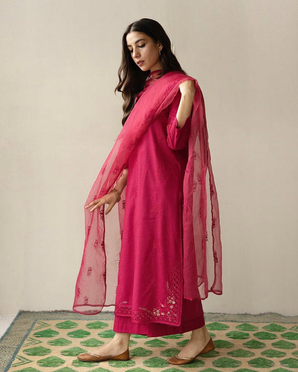 Fuchsia | 3-Piece Stitched Embroidered Suit