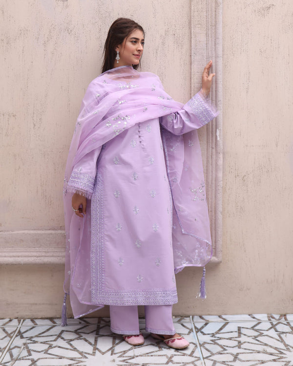 Lilac Bloom | 3 Piece Stitched Suit