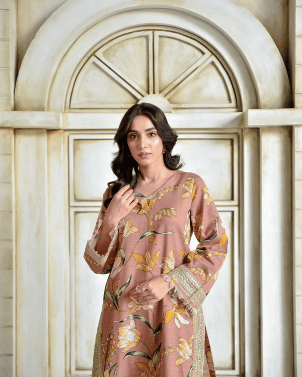 Peach Flora 2-Piece Stitched Suit