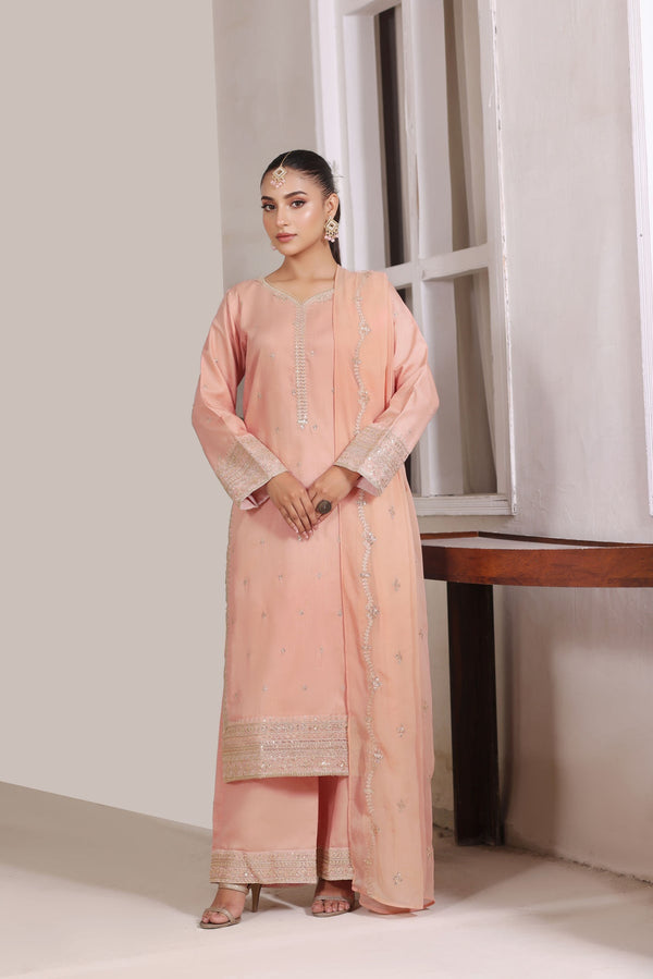 Roohi Peach|3 Piece Stitched