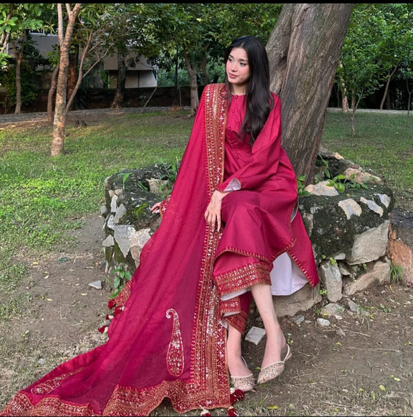Mahroon Mystique | Embroidered Suit